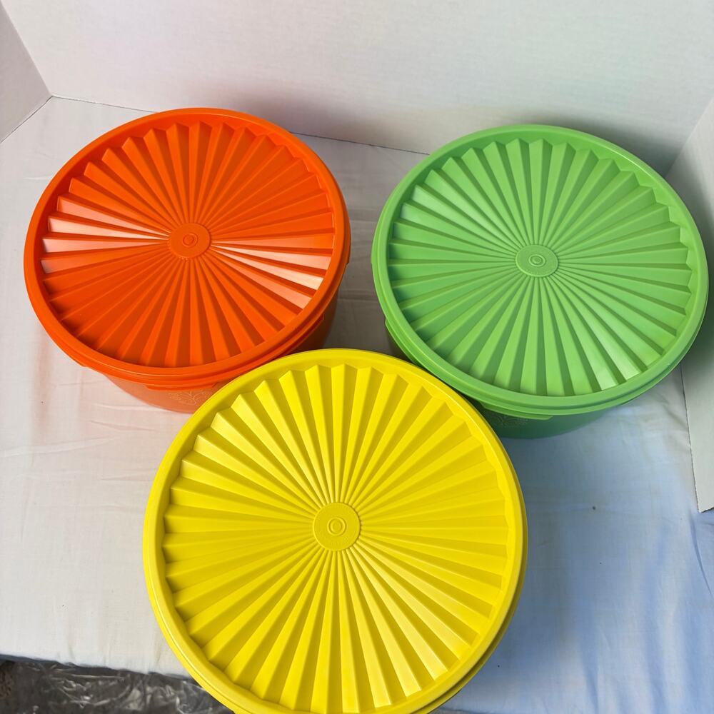 NIB VTG Tupperware Autumn harvest servalier 3 pc stacking canister set 1204 - Picture 3 of 8